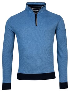 Baileys Sweater Half Zip 2-Tone Oxford Doubleface Jacquard Interlock Trui Cobalt