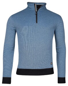 Baileys Sweatshirt Half Zip 2-Tone Oxford Doubleface Jacquard Interlock Trui Cobalt