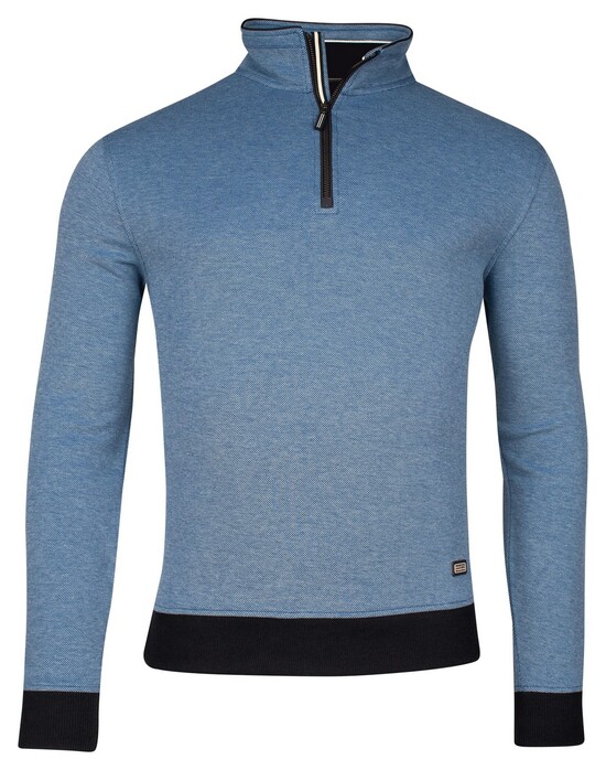 Baileys Sweatshirt Half Zip 2-Tone Oxford Doubleface Jacquard Interlock Trui Cobalt