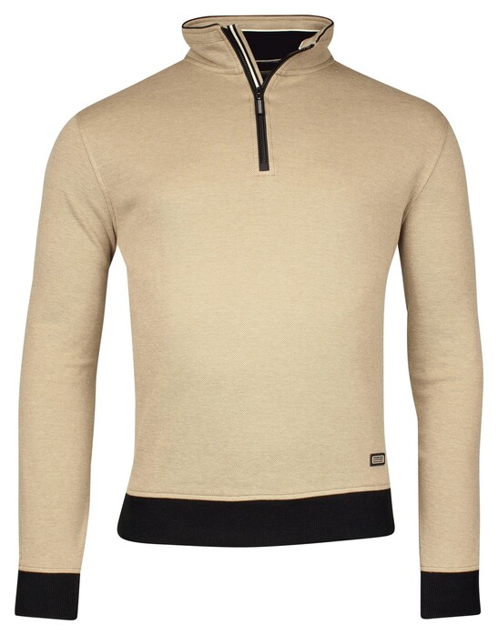 Baileys Sweatshirt Half Zip 2-Tone Oxford Doubleface Jacquard Interlock Trui Deep Sand
