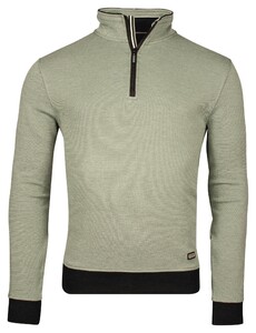 Baileys Sweatshirt Half Zip 2-Tone Oxford Doubleface Jacquard Interlock Trui Olijf Groen