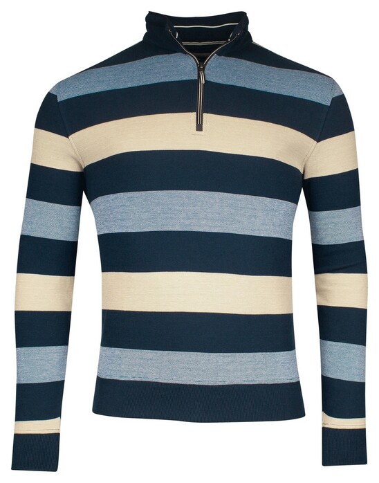 Baileys Sweatshirt Half Zip Doubleface Yarn-Dyed Two Tone Stripes Trui Dark Blue
