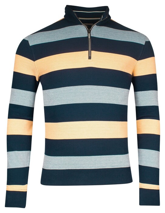 Baileys Sweatshirt Half Zip Doubleface Yarn-Dyed Two Tone Stripes Trui Mid Orange