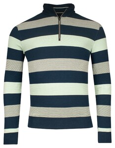 Baileys Sweatshirt Half Zip Doubleface Yarn-Dyed Two Tone Stripes Trui Olijf Groen