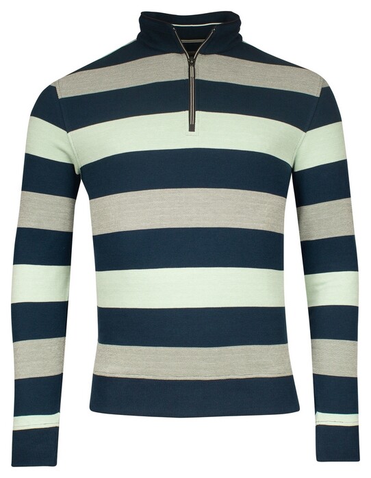 Baileys Sweatshirt Half Zip Doubleface Yarn-Dyed Two Tone Stripes Trui Olijf Groen