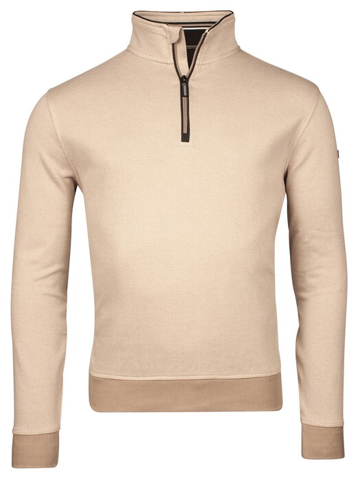 Baileys Sweatshirt Half Zip Two Tone Texture Jacquard Interlock Trui Cashew