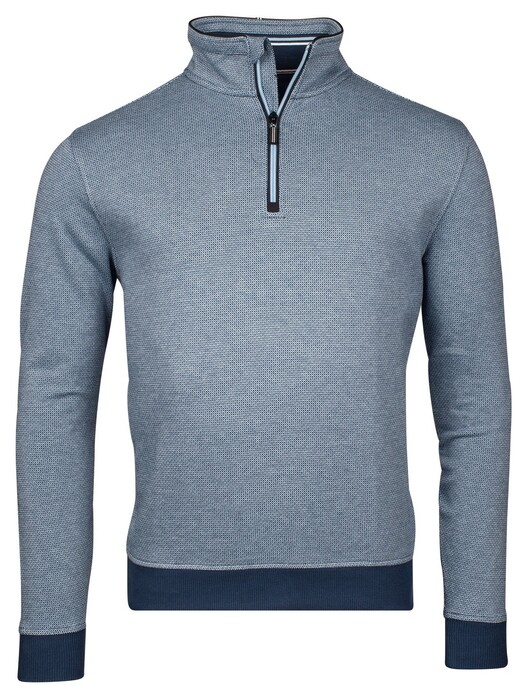 Baileys Sweatshirt Half Zip Two Tone Texture Jacquard Interlock Trui Pastel Blauw