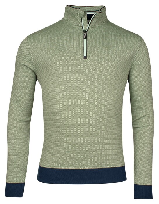 Baileys Sweatshirt Half Zip Two Tone Texture Jacquard Interlock Trui Pastel Groen
