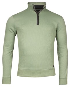 Baileys Sweatshirt Half Zip Uni Color Subtle Honeycomb Texture Trui Misty Green