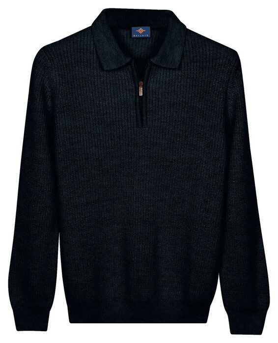 Baileys Texture Knit Zip Collar Pullover Dark Evening Blue