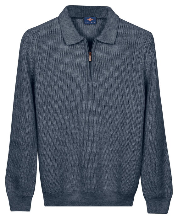 Baileys Texture Knit Zip Collar Pullover Faded Blue