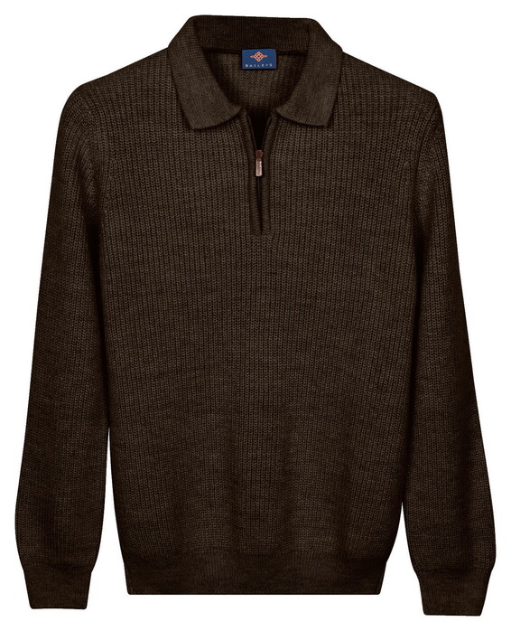 Baileys Texture Knit Zip Collar Trui Bruin