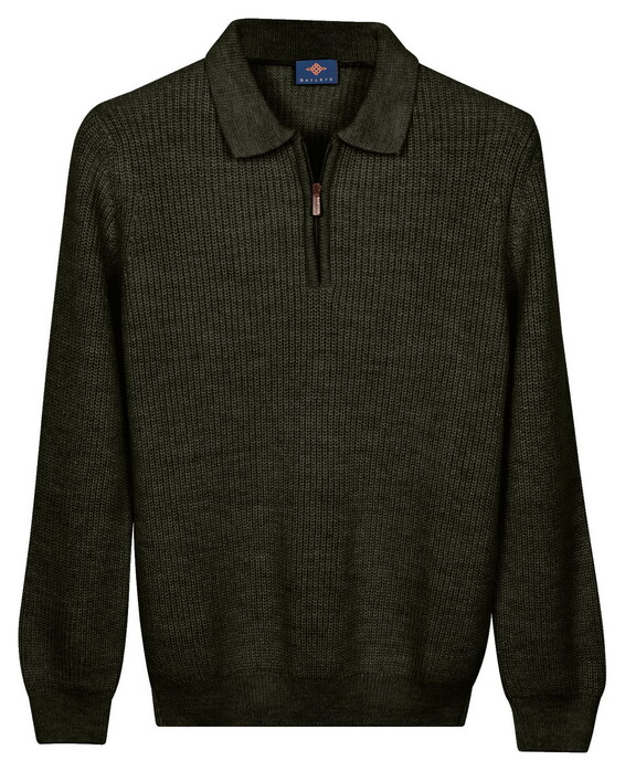 Baileys Texture Knit Zip Collar Trui Donker Groen