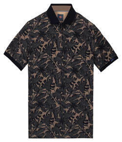 Baileys Tropical Leaves Pattern Piqué Polo Bruin