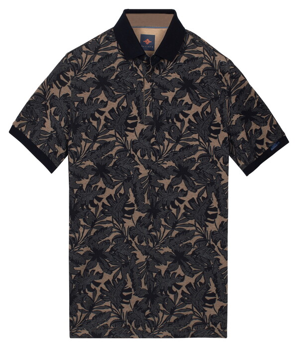 Baileys Tropical Leaves Pattern Piqué Poloshirt Brown