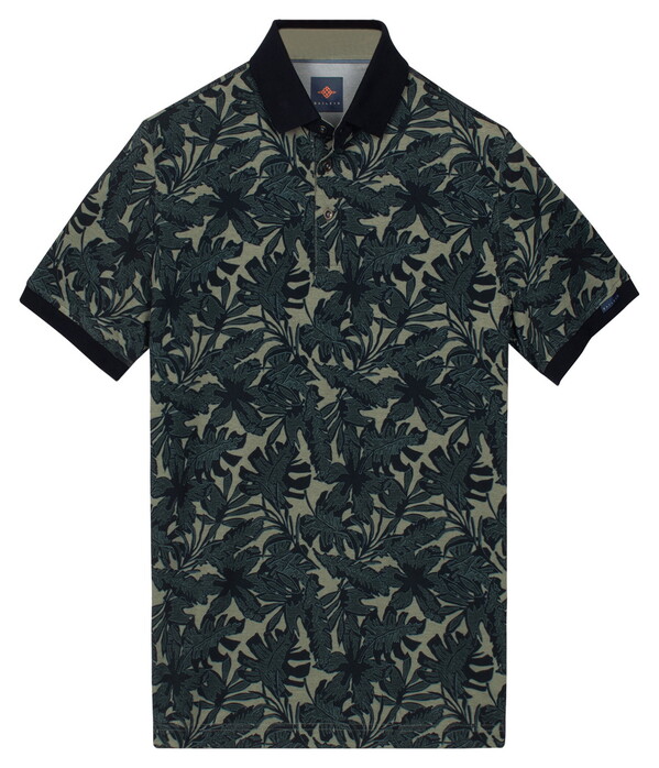 Baileys Tropical Leaves Pattern Piqué Poloshirt Thyme Green