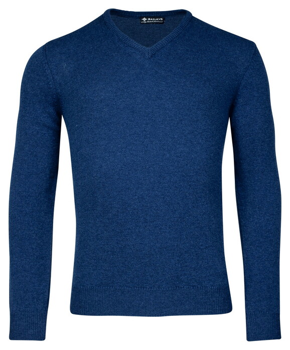 Baileys Two Ply Scottish Lambswool V-Neck Pullover Single Knit Trui Cobalt