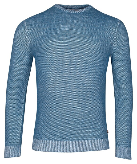 Baileys Two-Tone Jacquard Crew Neck Allover Plated Trui Delft Blue
