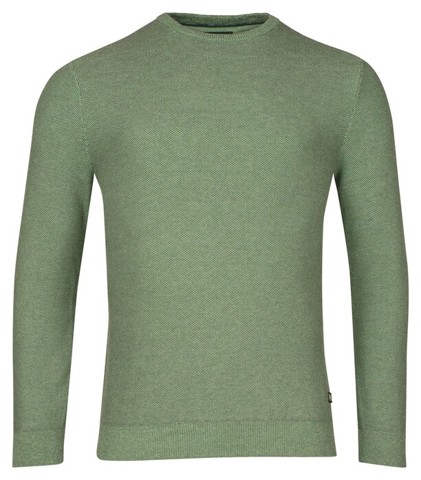 Baileys Two-Tone Jacquard Crew Neck Allover Plated Trui Olive Green Melange