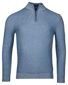 Baileys Two-Tone Jacquard Half Zip Collar Allover Plated Trui Delft Blue
