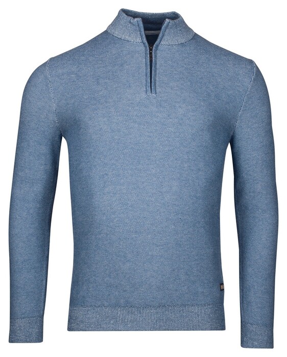 Baileys Two-Tone Jacquard Half Zip Collar Allover Plated Trui Delft Blue