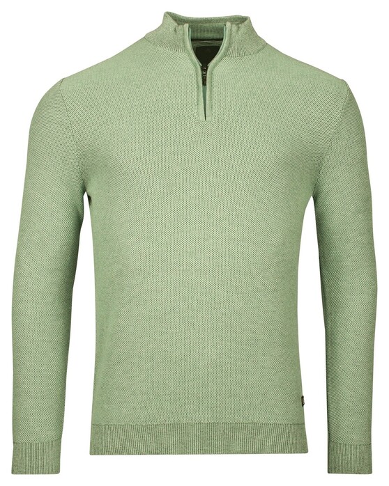 Baileys Two-Tone Jacquard Half Zip Collar Allover Plated Trui Pastel Groen