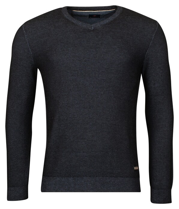 Baileys Two-Tone Jacquard Interlock V-Neck Allover Plated Trui Navy
