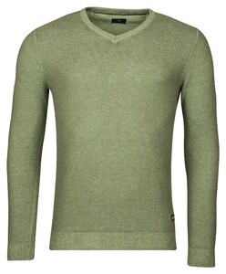 Baileys Two-Tone Jacquard Interlock V-Neck Allover Plated Trui Olive Green Melange