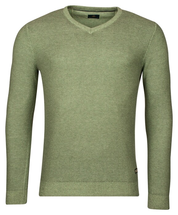 Baileys Two-Tone Jacquard Interlock V-Neck Allover Plated Trui Olive Green Melange