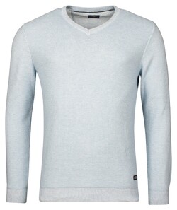 Baileys Two-Tone Jacquard Interlock V-Neck Allover Plated Trui Pastel Blauw Melange