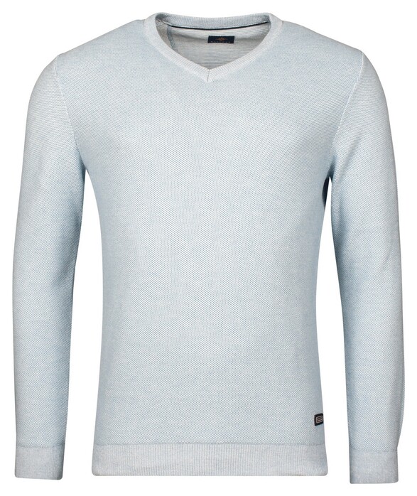Baileys Two-Tone Jacquard Interlock V-Neck Allover Plated Trui Pastel Blauw Melange