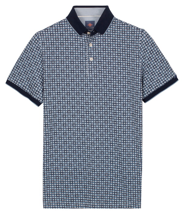 Baileys Two-Tone Piqué Rotated Squares Fantasy Pattern Polo Delft Blue
