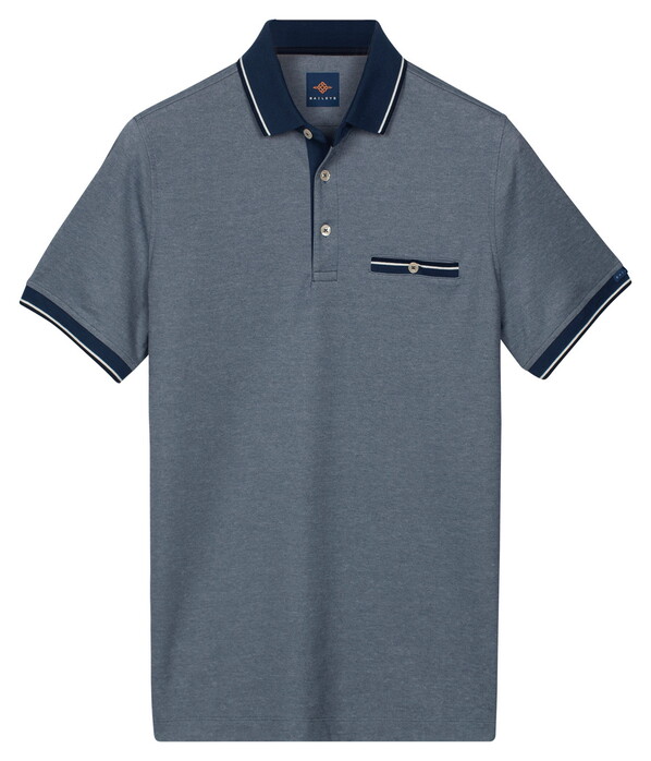 Baileys Two-Tone Tipping Details Buttoned Chestpocket Polo Indigo Blauw