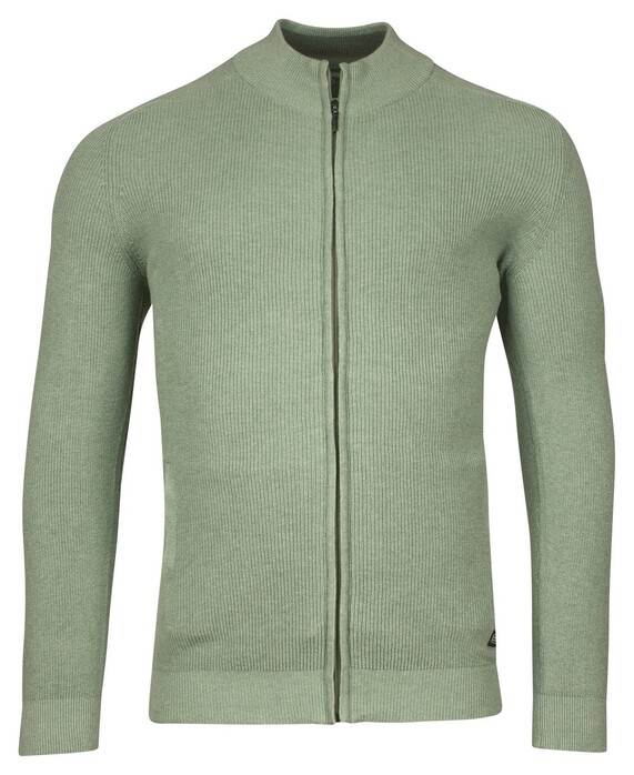 Baileys Uni Color Cardigan Zip Allover Rib Knit Misty Green Melange
