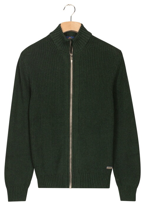 Baileys Uni Color Cotton Fullzip Allover Structure Knit Vest Donker Groen