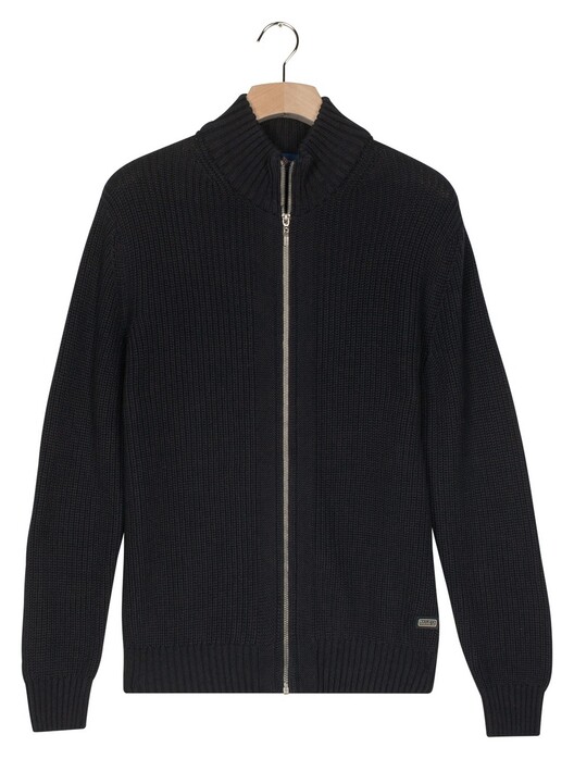 Baileys Uni Color Cotton Fullzip Allover Structure Knit Vest Navy