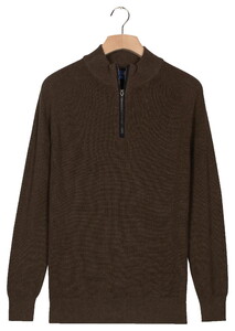 Baileys Uni Color Cotton Half Zip Half Cardigan Knit Trui Bruin