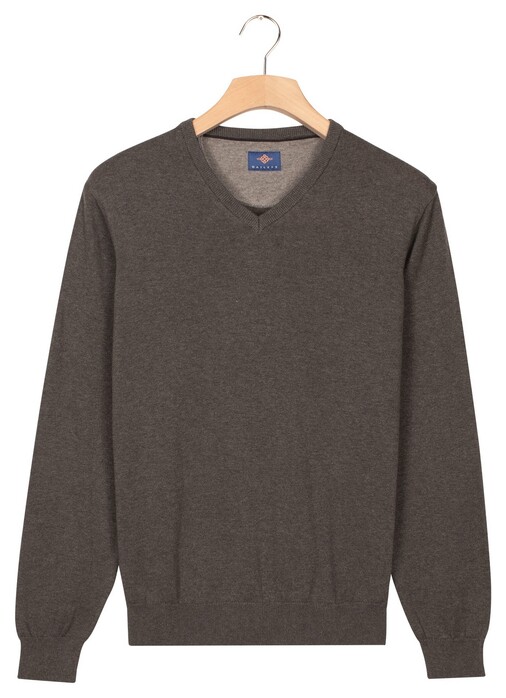 Baileys Uni Color Cotton V-Neck Single Knit Trui Antraciet Melange