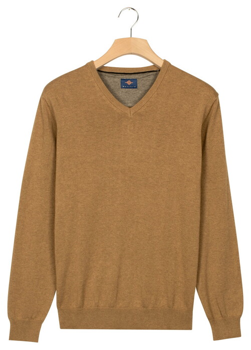 Baileys Uni Color Cotton V-Neck Single Knit Trui Coffee Brown