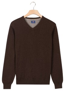 Baileys Uni Color Cotton V-Neck Single Knit Trui Dark Brown