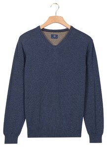 Baileys Uni Color Cotton V-Neck Single Knit Trui Dark Denim Blue