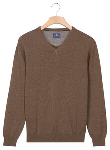 Baileys Uni Color Cotton V-Neck Single Knit Trui Donker Taupe