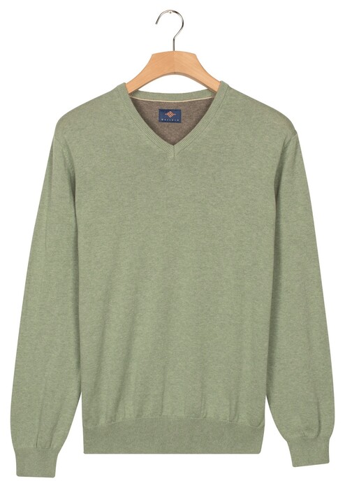 Baileys Uni Color Cotton V-Neck Single Knit Trui Misty Green