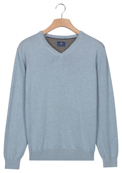 Baileys Uni Color Cotton V-Neck Single Knit Trui Soft Blue