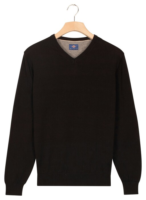Baileys Uni Color Cotton V-Neck Single Knit Trui Zwart
