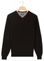 Baileys Uni Color Cotton V-Neck Single Knit Trui Zwart