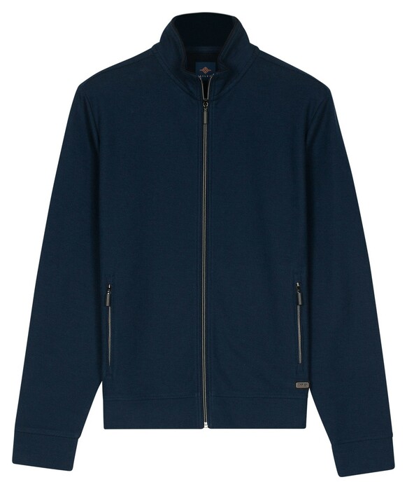 Baileys Uni Color Fine Texture Sweat Cardigan Zip Jacquard Fabric Vest Dark Denim Blue