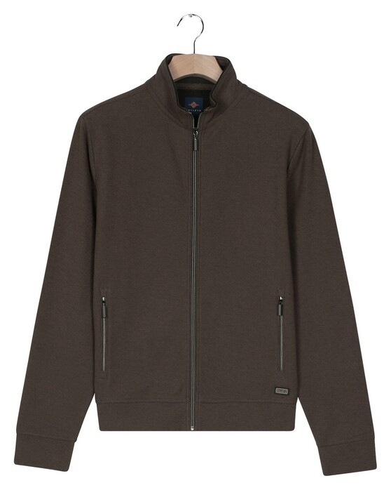 Baileys Uni Color Fine Texture Sweat Cardigan Zip Jacquard Fabric Vest Donker Taupe