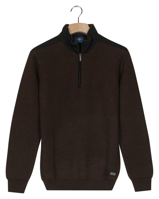 Baileys Uni Color Half Zip Fine Structure Trui Dark Brown
