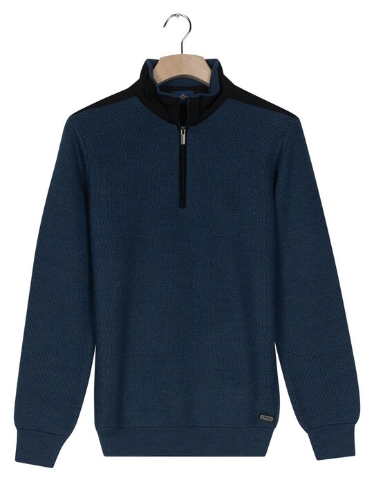 Baileys Uni Color Half Zip Fine Structure Trui Dark Denim Blue